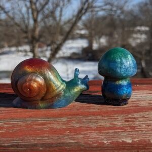 Colorful Snail Mushroom Plant Decor Handmade Resin Art Cute